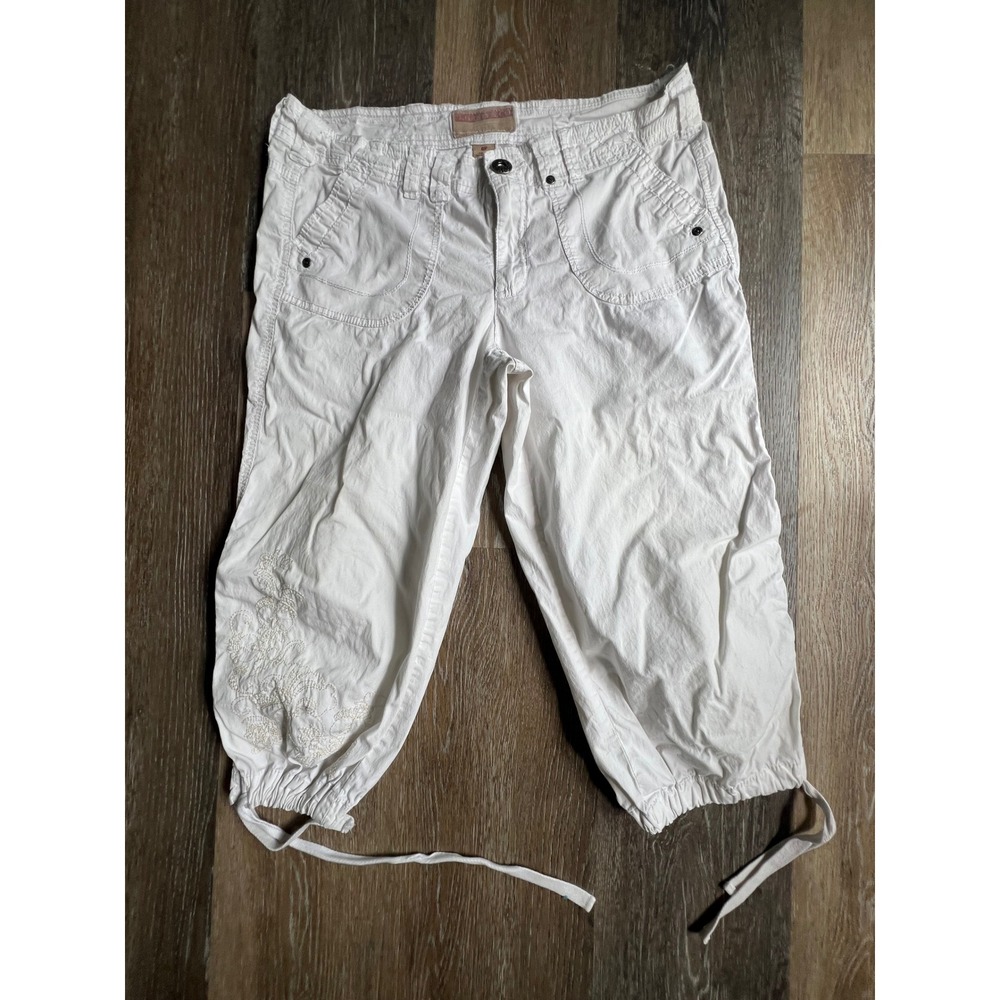 Khakis & Co Capri Pants Womens 6P White Embroidered Cargo Cropped 71063T